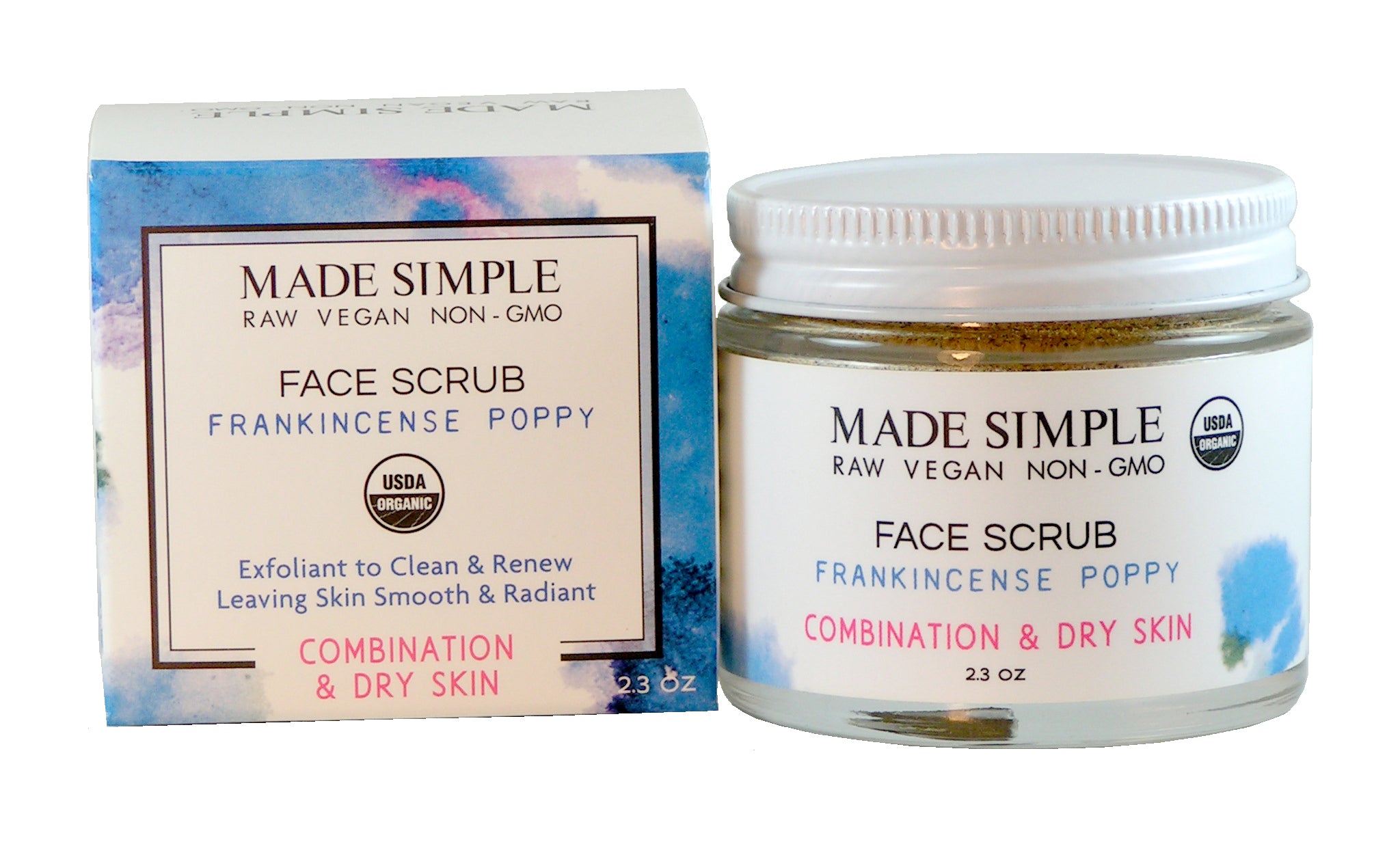 Frankincense Poppy Seed Face Scrub for Combination/Dry Skin - Certified Organic, Vegan & Cruelty-free