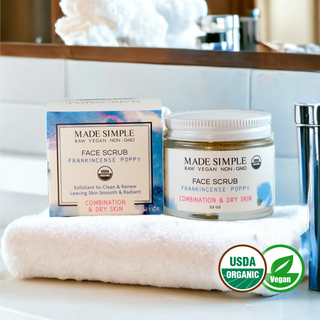 Frankincense Poppy Seed Face Scrub for Combination/Dry Skin - Certified Organic, Vegan & Cruelty-free